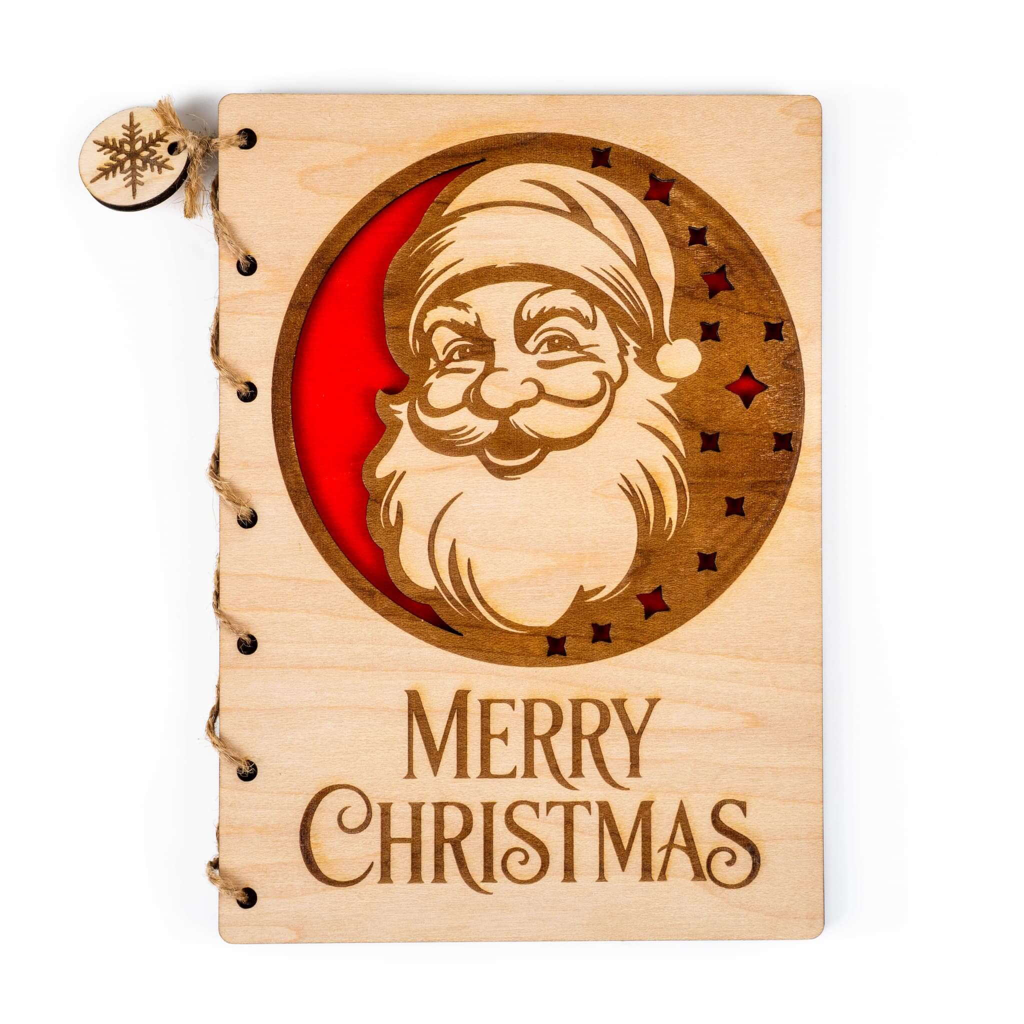 Personalised Christmas Card featuring engraved Santa design and festive 'MERRY CHRISTMAS' text.