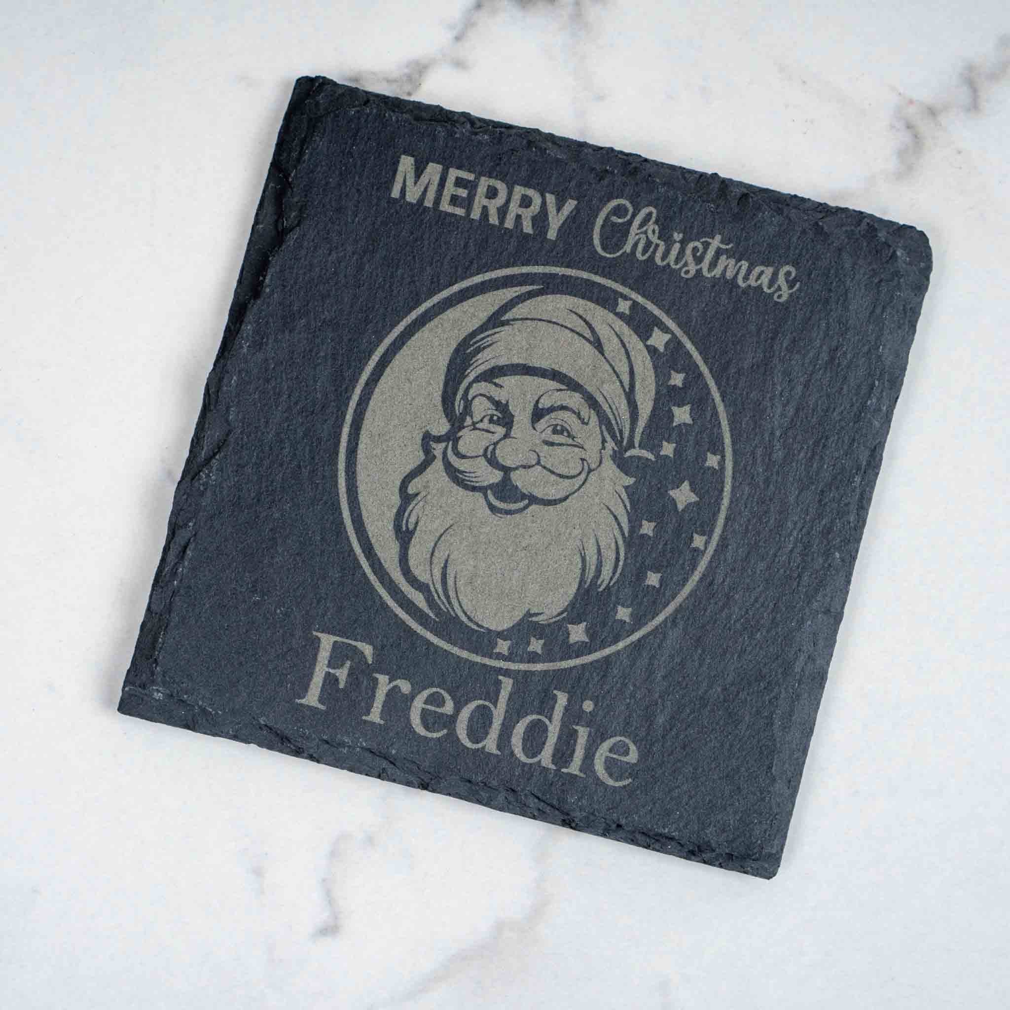 Personalised Christmas Coaster featuring engraved Santa design for a festive touch to your home.