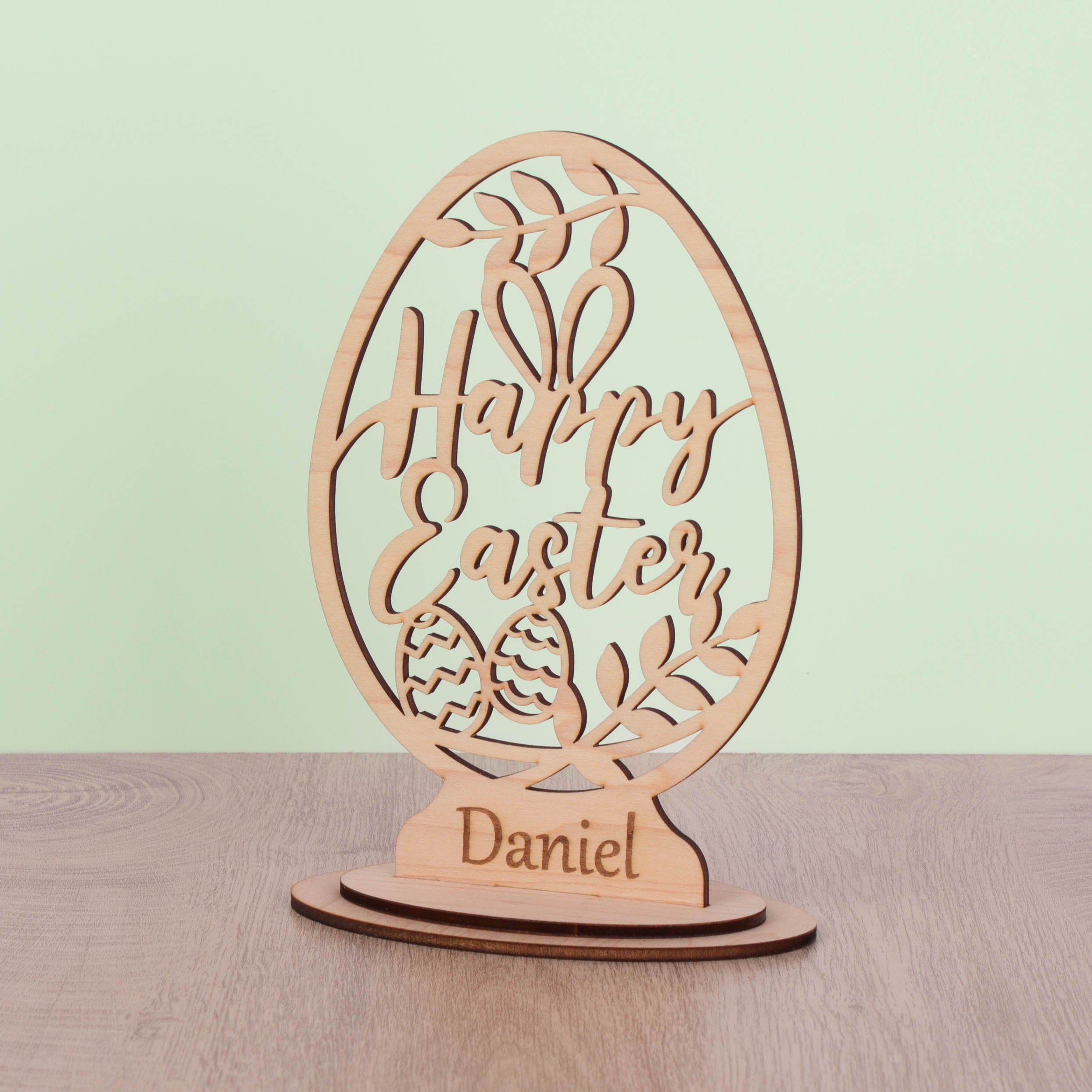 Personalised Easter Wooden Egg Ornament - Customised with Name or Text